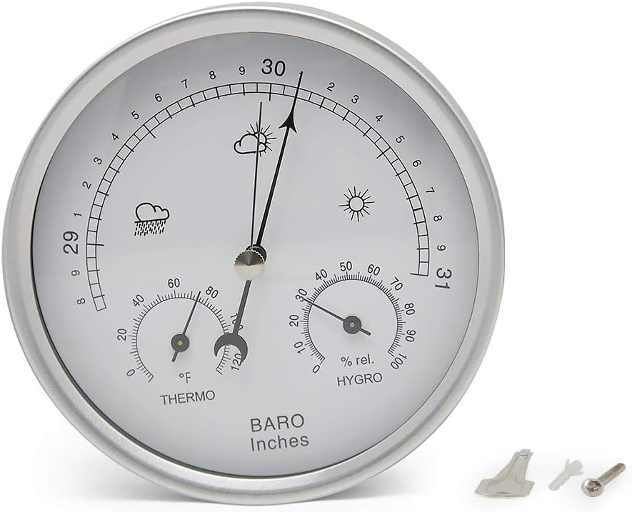 AMTAST 5.2 Diameter Dial Type Barometer Thermometer Hygrometer 3 in 1 Multifunction, Pure Mechanical Dial Barometric Pressure Weather Station (Imperial) AW007A