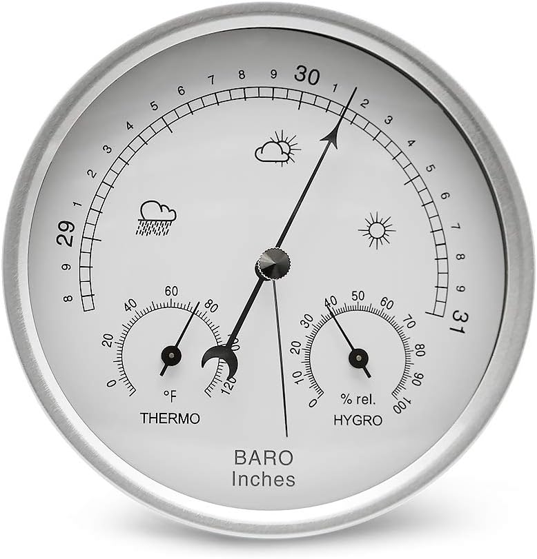 AMTAST 5.2 Diameter Dial Type Barometer Thermometer Hygrometer 3 in 1 Multifunction, Pure Mechanical Dial Barometric Pressure Weather Station (Imperial) AW007A