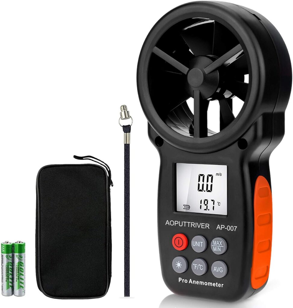 AOPUTTRIVER AP-007 Handheld Anemometer 0.3~30m/s, Portable Anemometer Wind Speed Meter for HVAC with Wind Speed, Temperature（℃/℉）and Backlit Air Flow Meter for Shooting, Surfing, HVAC Duct