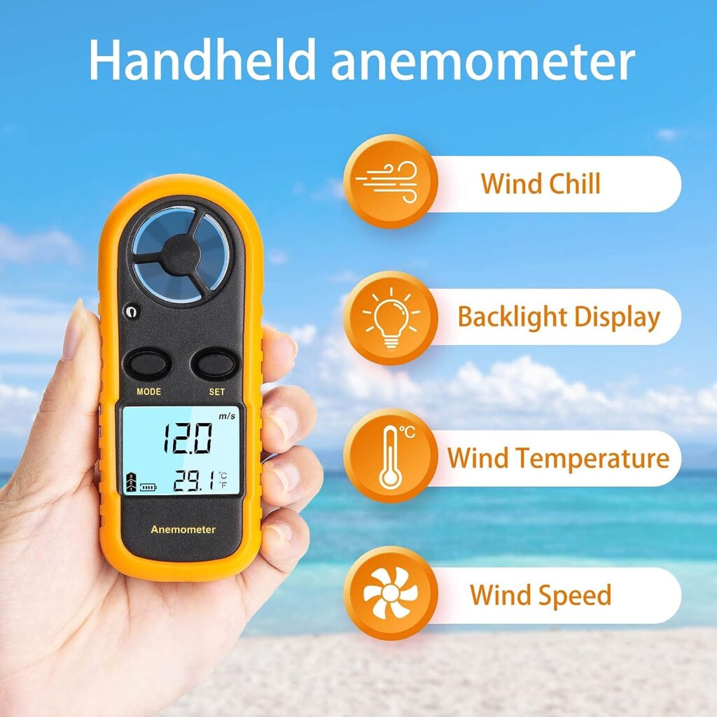 Clatoon Anemometer Handheld, Light Weight Digital Wind Speed Meter, Wind Speed Temperature Gauge with Digital LCD Display for Kite Flying, Meteorology, Fishing, Surfing