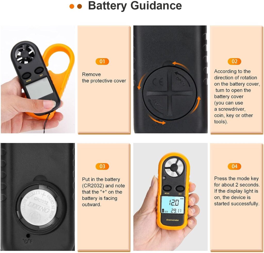 Clatoon Anemometer Handheld, Light Weight Digital Wind Speed Meter, Wind Speed Temperature Gauge with Digital LCD Display for Kite Flying, Meteorology, Fishing, Surfing