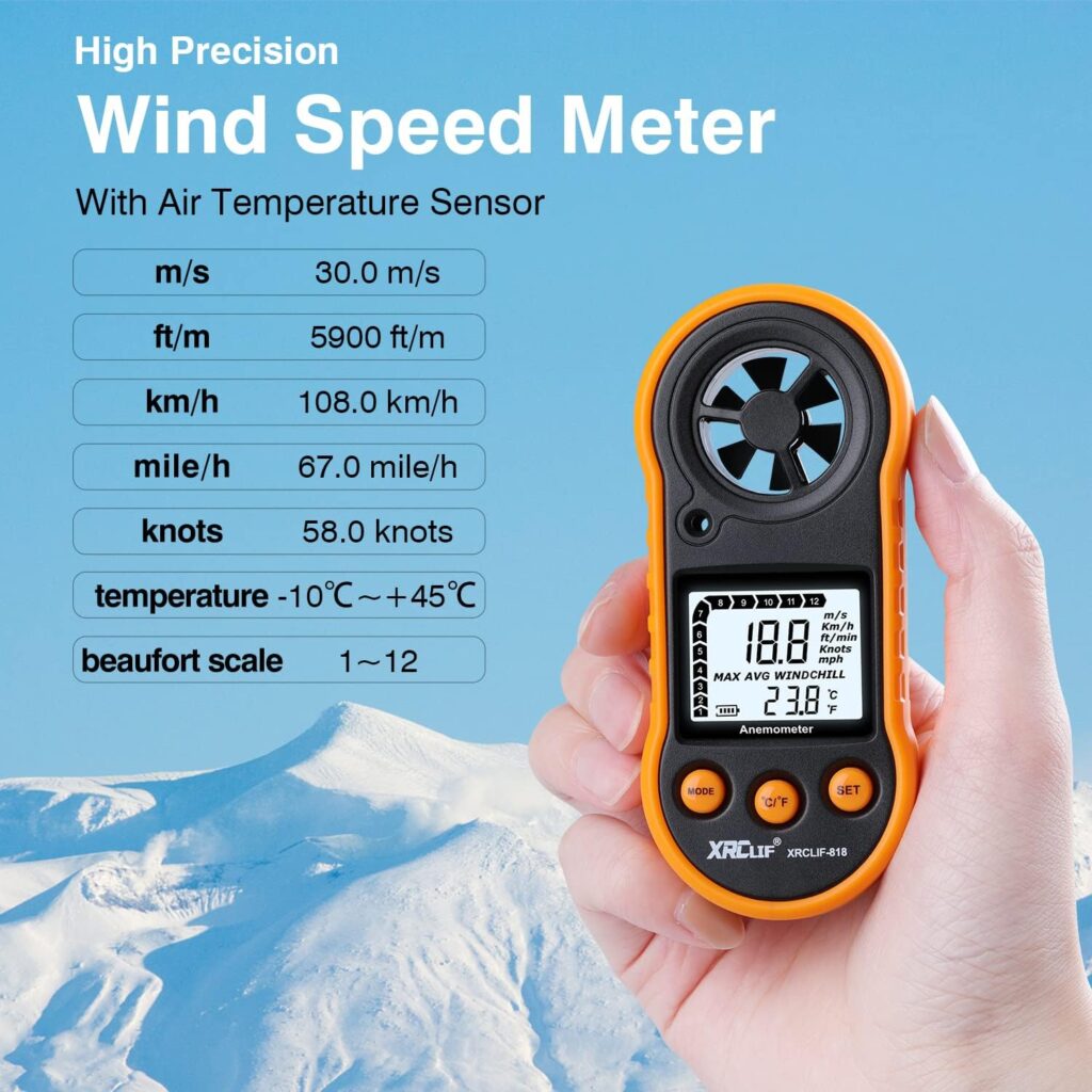 Digital Wind Speed Meter Anemometer Handhled Wind Gauges Air Flow Velocity Meter for Measuring Wind Chill Temperature Speed, Wind Meter Thermometer Gauge for Shooting Windsurfing Fishing Hunting Digital Wind Speed Meter Anemometer Handhled Wind Gauges Air Flow Velocity Meter for Measuring Wind Chill Temperature Speed, Wind Meter Thermometer Gauge for Shooting Windsurfing Fishing Hunting