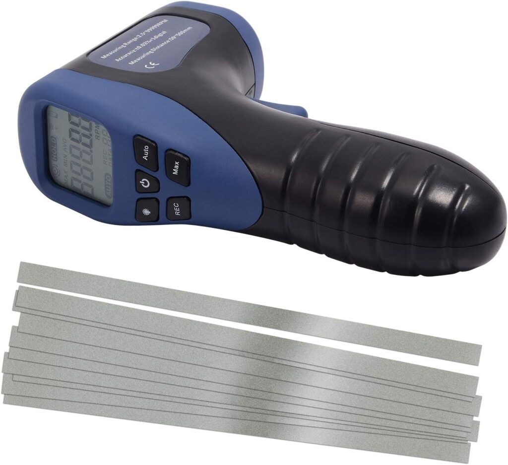 EHDIS Digital LCD Photo Tachometer Non-Contact RPM Meter Motor Speed Gauge Gun Style Includes 10 Reflective Tapes