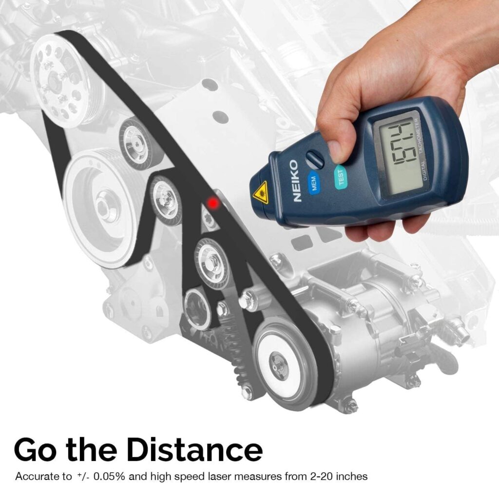 NEIKO 20713A Digital Tachometer, Noncontact Laser Photo Sensor with 2.5 to 99,999 RPM Accuracy, RPM Gauge Marker with Batteries Included