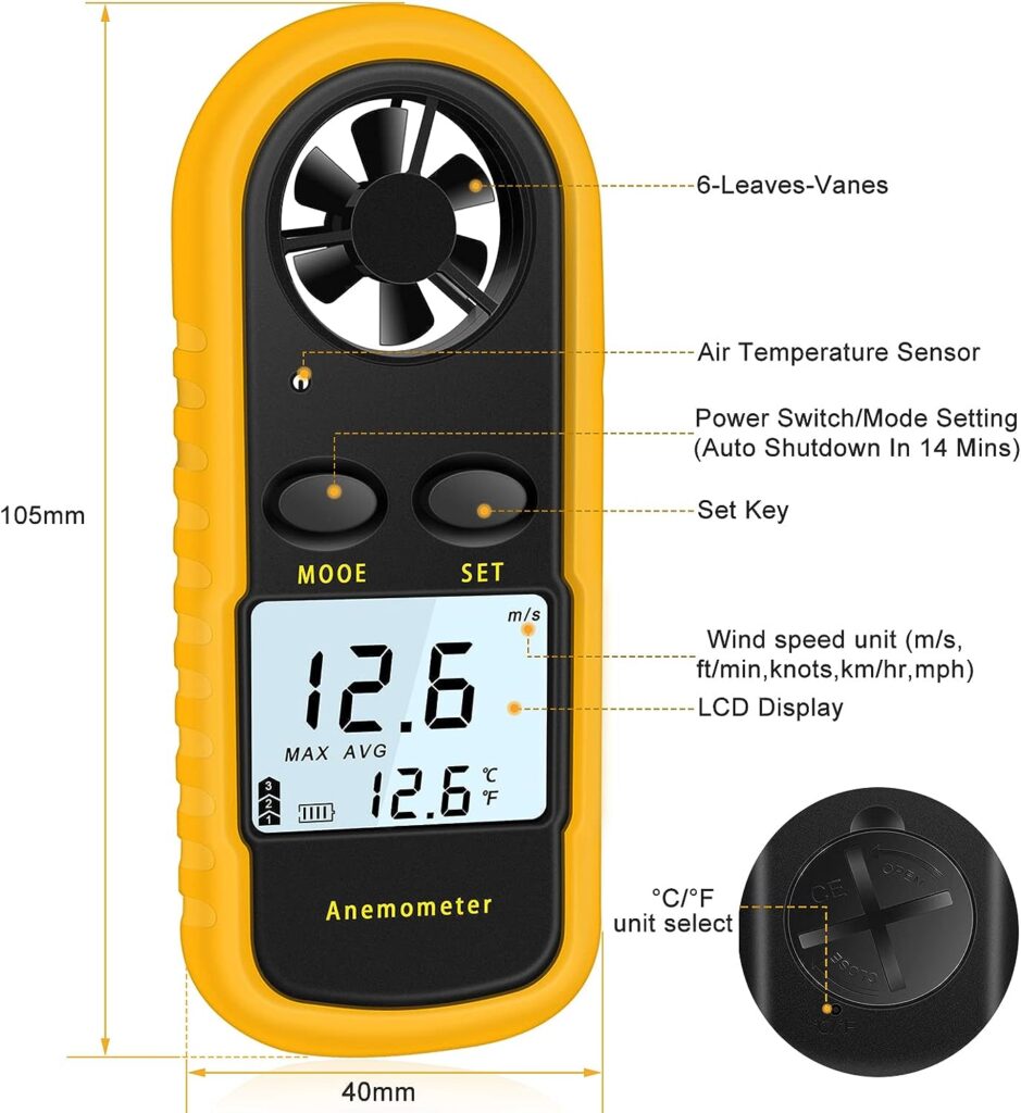 NICE-POWER Handheld Anemometer, Digital Wind Speed Meter Air Flow Meter for Measuring Wind Speed Temperature and Wind Chill, Portable Wind Gauge for HAVC Drone Sailing Fishing(LCD Backlight)
