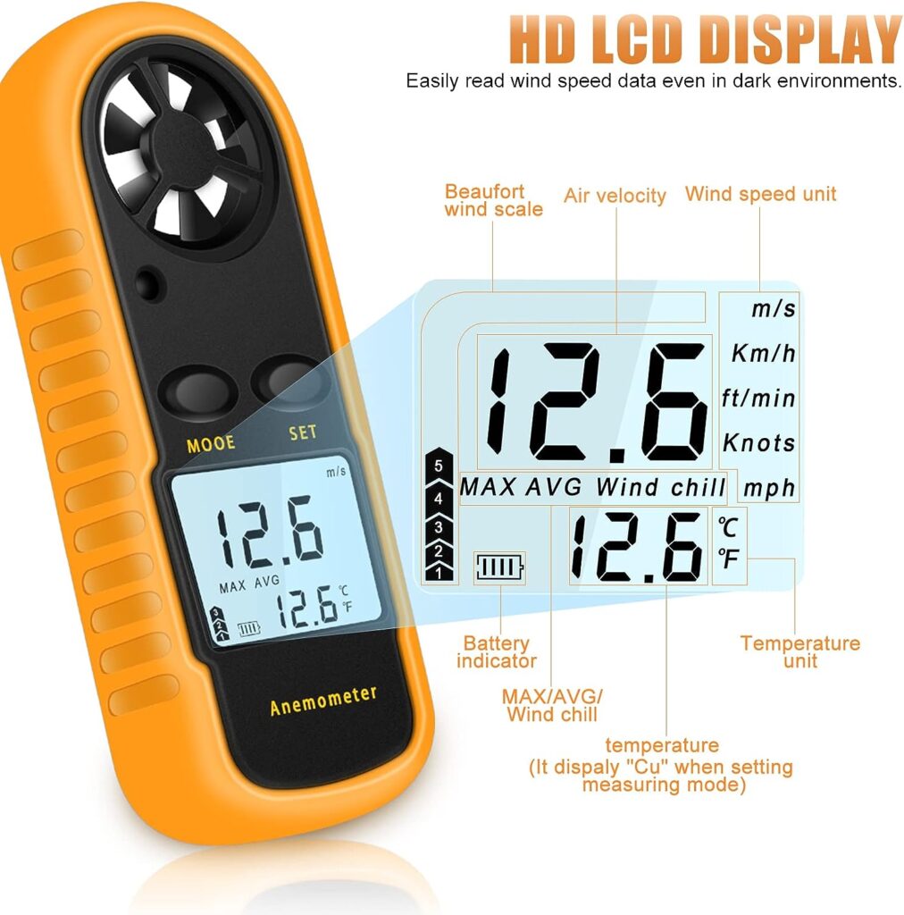 NICE-POWER Handheld Anemometer, Digital Wind Speed Meter Air Flow Meter for Measuring Wind Speed Temperature and Wind Chill, Portable Wind Gauge for HAVC Drone Sailing Fishing(LCD Backlight)