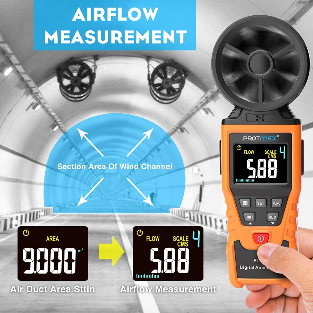 Protmex PT625A Handheld Anemometer Wind Speed, CFM Meter Wind Speed Meter, Airflow Gauge, Air Velocity Measuring Flow Meter for Indoor/Outdoor Min, Max, Avg, Data Hold