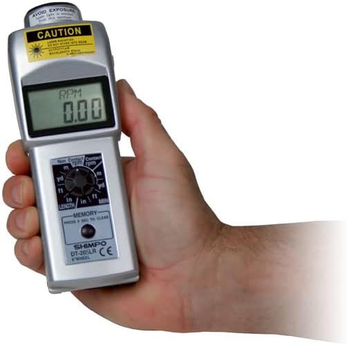 Shimpo DT-205LR Dual Contact/Non-Contact Handheld Tachometer with 6 Wheel, LCD Display, 6-99999rpm Range