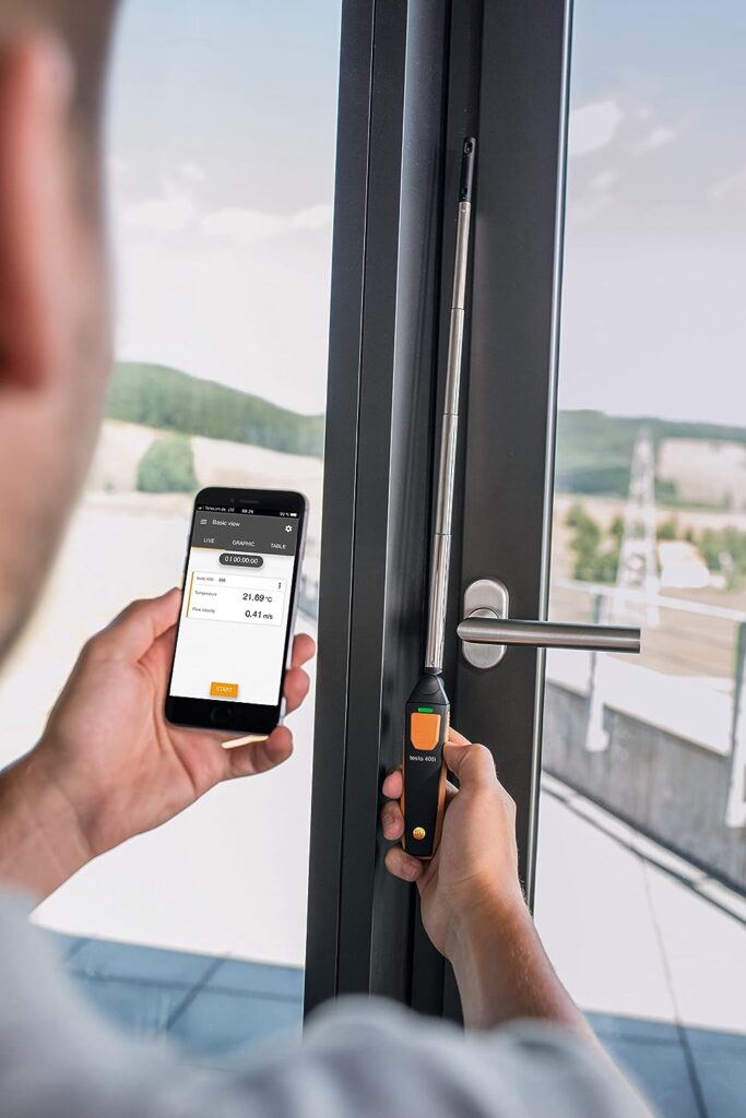 Testo 405i Anemometer handheld – Wind Meter For Air Velocity, In-Duct Airflow, And Temperature – Wireless Thermometer With Bluetooth And App Operation