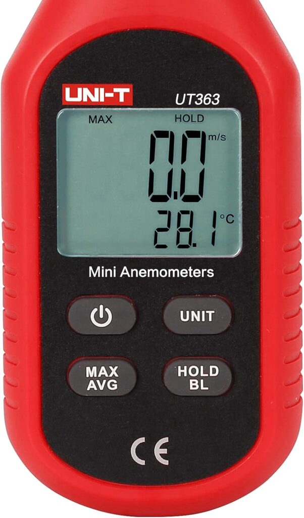 UNI-T UT363 Handheld Anemometer Wind Speed Meter Wind Chill Air Temperature Gauge -14°F to 122°F (-10°C to 50°C) with LCD Backlit Max/Avg Data Hold