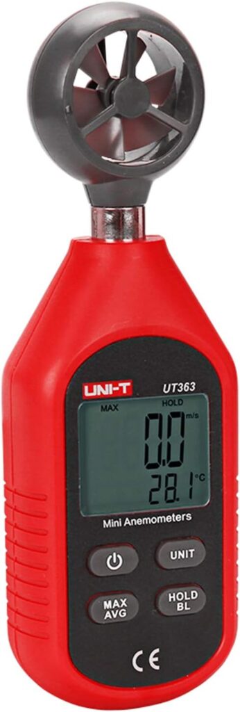 UNI-T UT363 Handheld Anemometer Wind Speed Meter Wind Chill Air Temperature Gauge -14°F to 122°F (-10°C to 50°C) with LCD Backlit Max/Avg Data Hold