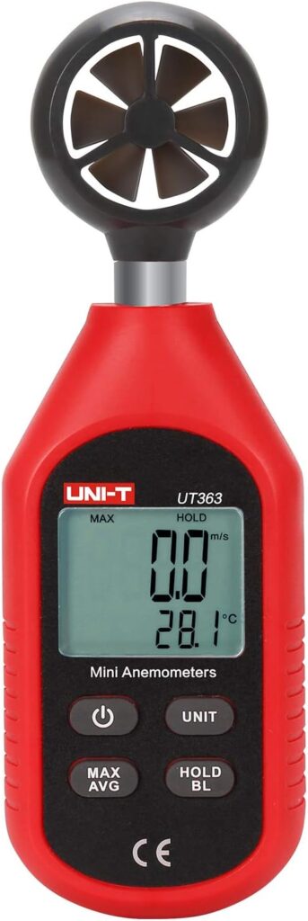UNI-T UT363 Handheld Anemometer Wind Speed Meter Wind Chill Air Temperature Gauge -14°F to 122°F (-10°C to 50°C) with LCD Backlit Max/Avg Data Hold