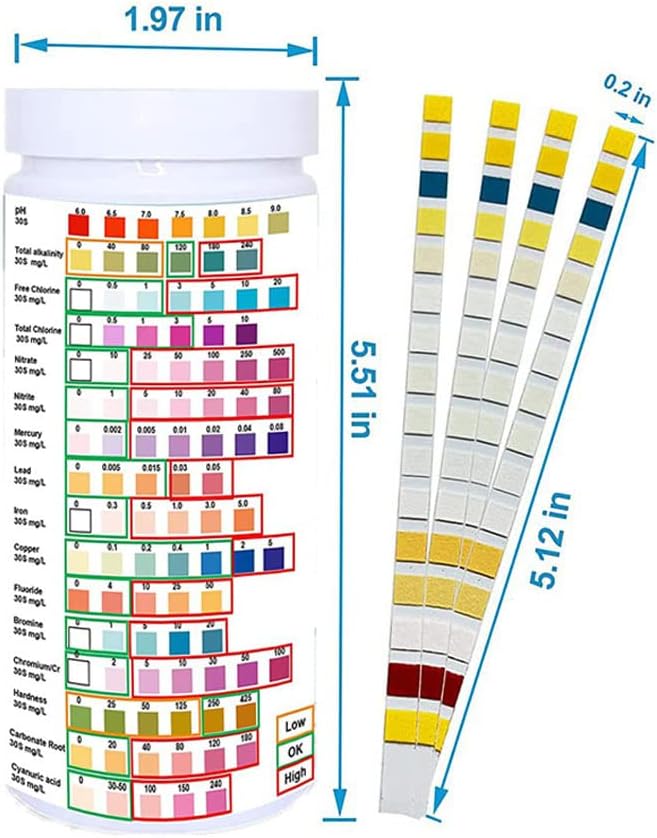 16 in 1 Water Testing Kits for Drinking Swimming Water, Well Water Test Kit for Home Tap Water Quality, Strips Testing Lead Fluoride pH Iron Chlorine Hardness and More (50) 16 in 1 Water Testing Kits for Drinking Swimming Water, Well Water Test Kit for Home Tap Water Quality, Strips Testing Lead Fluoride pH Iron Chlorine Hardness and More (50)
