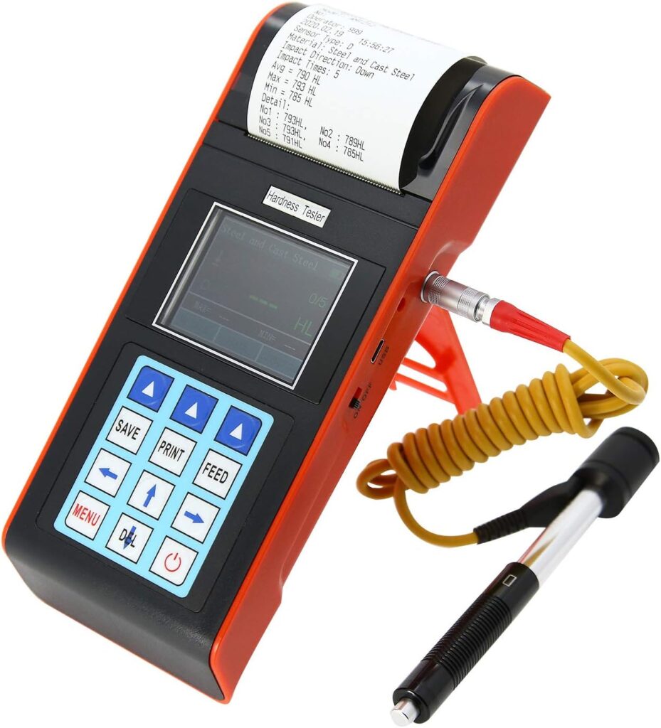 AMT212 Portable Built-in Printer Durometer Digital Handheld Leeb Hardness Tester with Standard D Impact Device PC Software for Steel Aluminum Iron Alloy Copper AMT212 Portable Built-in Printer Durometer Digital Handheld Leeb Hardness Tester with Standard D Impact Device PC Software for Steel Aluminum Iron Alloy Copper