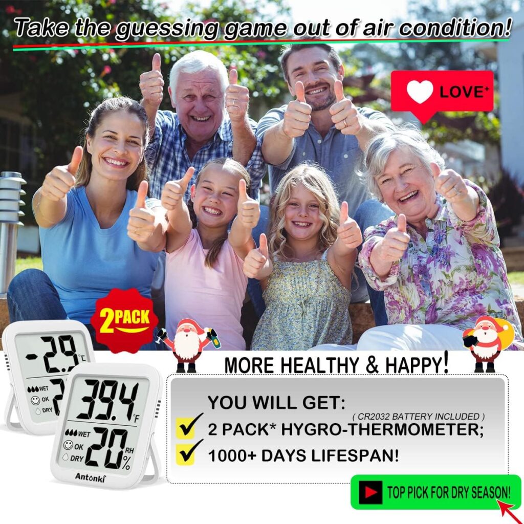 Antonki Room Thermometer for Home, 2 Pack Digital Temperature and Humidity Monitors, Indoor Hygrometer Sensor, Humidity Gauge, Humidity Meter for Baby Room, Terrarium, Incubator, Greenhouse