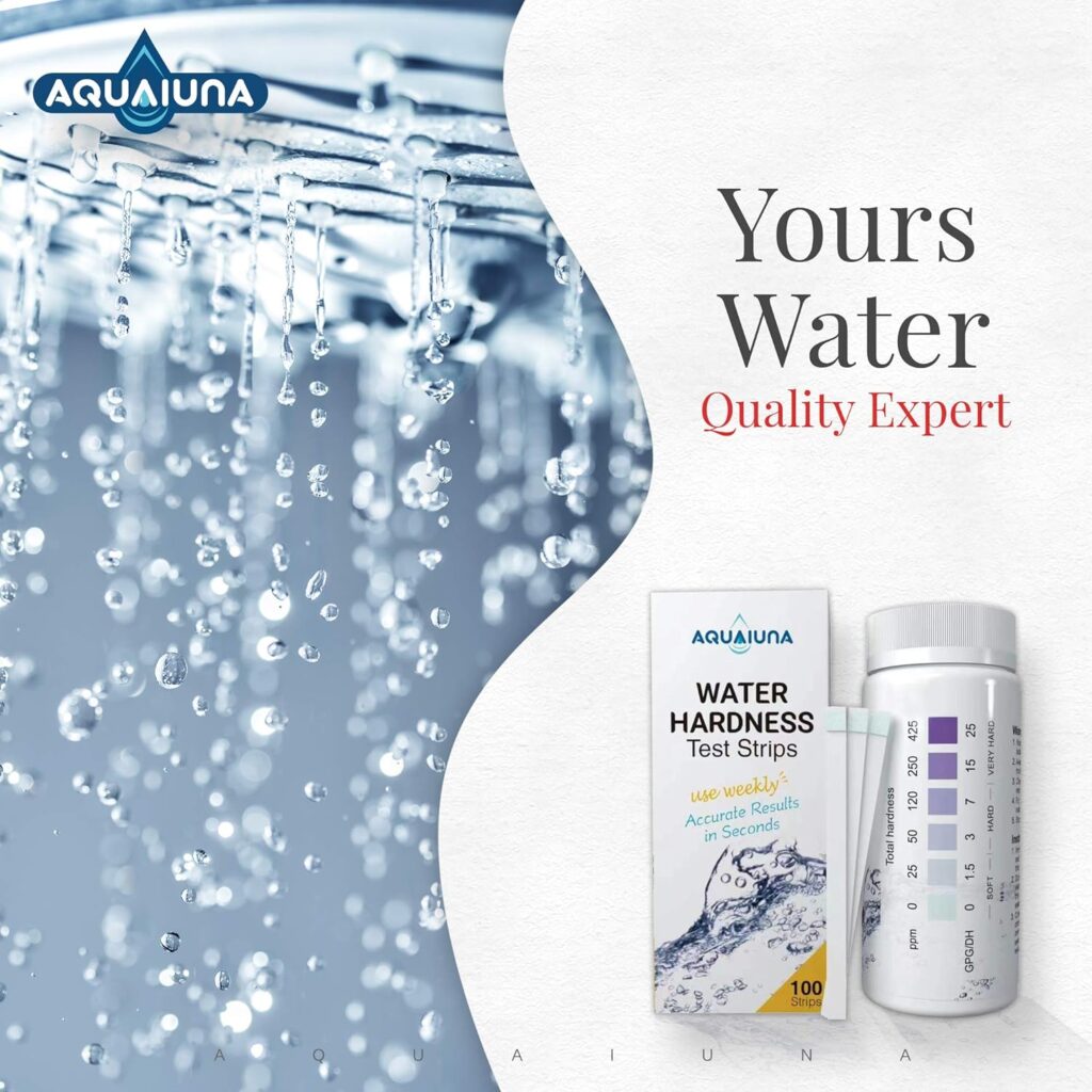 Aqualuna Water Hardness Test Kit - Fast and Accurate Testing for Dishwasher, Drinking Water, Pool and Aquarium - 100 Strips Hard Water Test Kit at 0-425ppm - Maintain Water Quality Aqualuna Water Hardness Test Kit - Fast and Accurate Testing for Dishwasher, Drinking Water, Pool and Aquarium - 100 Strips Hard Water Test Kit at 0-425ppm - Maintain Water Quality