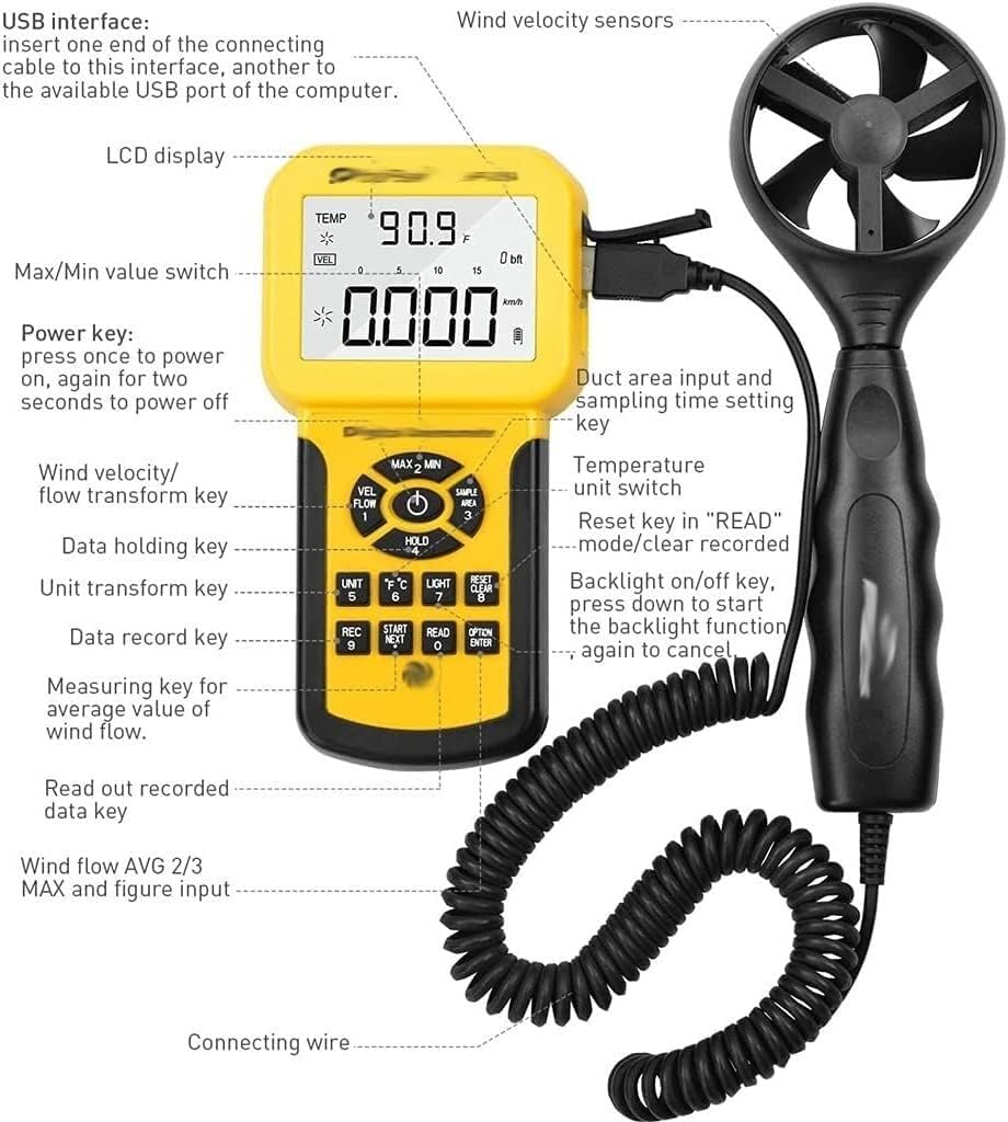 ARTREP Digital Wind Speed Air Volume Meter Anemometer Handheld with Data Logger and Carry Case