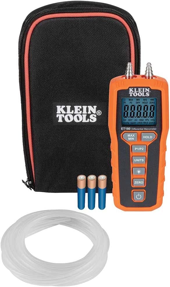 Digital Manometer, Air and Gas Pressure Tester, Differential Dual Port Pressure Gauge, Large LCD Display with Backlight Klein Tools ET180