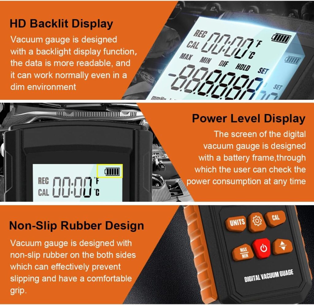 Digital Vacuum Gauge 0-750000microns Range Micron Gauge HVAC Vacuum Gauge 13 Units Vacuum Gauge Automotive 7/16-20UNF(1/4 SAE) HVAC Micron Gauge Vacuum Tester with Alarm,Extension Connector