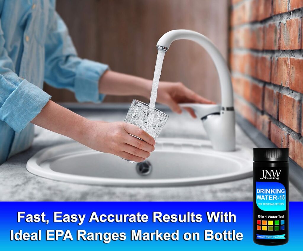 Drinking Water Test Kit - 15-in-1 Chlorine Drinking Water Test Strips with eBook - Lead Testing Kits for Drinking Water - Test Iron, Bromine, pH, Hardness, and More - 100 Tests - JNW Direct