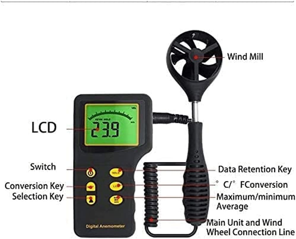 Feilx Digital Anemometer, Handheld Anemometer, Wind Speed Meter for Wind Speed/Temperature with Wind Chill  Relative Humidity, for Shooting Windsurfing Fishing Hunting