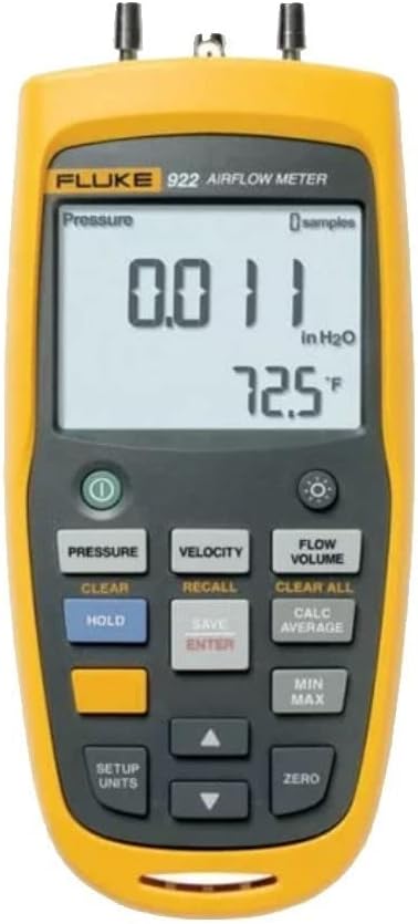 Fluke 922 Airflow Micromanometer with Bright Backlit Display, +/- 0.6 psi Pressure, 16000 fpm Velocity, 99999 cfm Volume