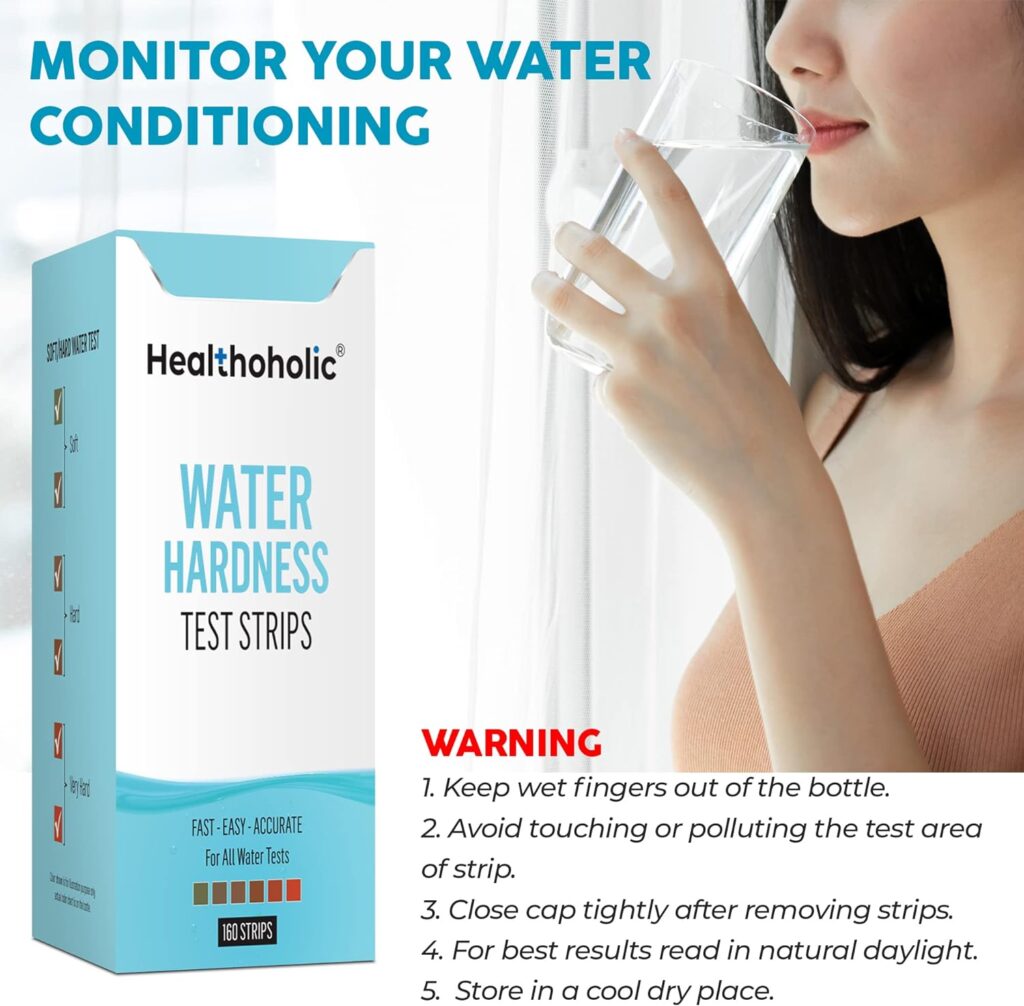 Healthoholic Water Hardness Test Kit | Pack of 160 Fast and Accurate Hard Water Test Strips for Testing Water Quality - Hard Water Test Strips for Water Softener Dishwasher Well Spa Pool | 0-425 ppm