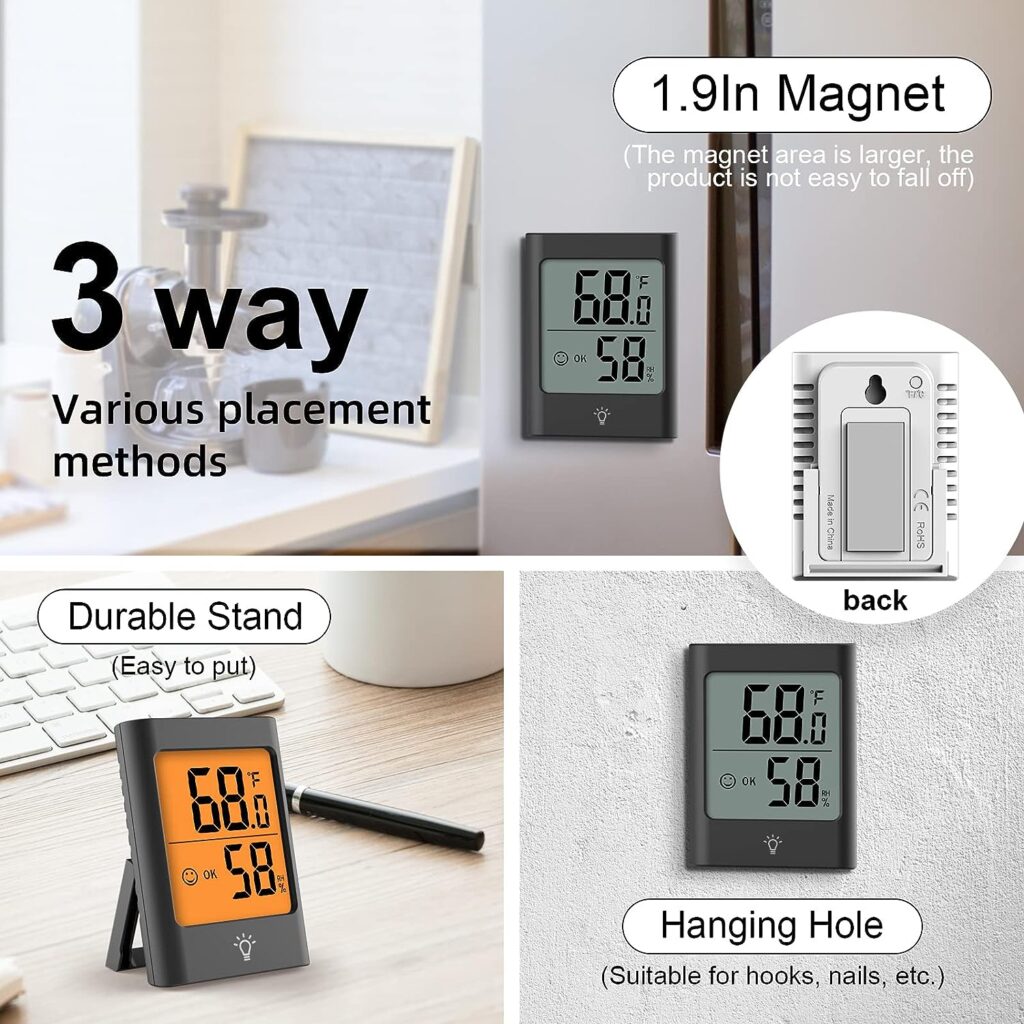 KJCOOSWI Indoor Thermometer for Home, 2pack Hygrometer Humidity Meter Humidity Sensor with Backlight for Bedroom Greenhouse Garage.