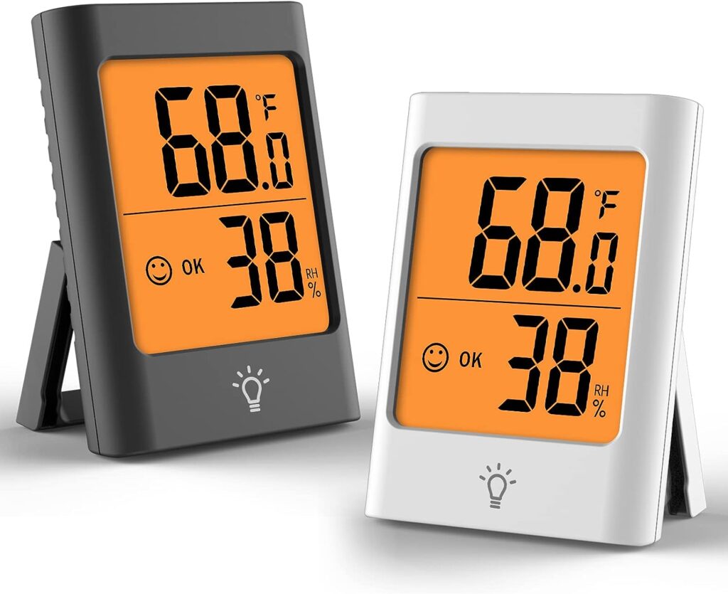 KJCOOSWI Indoor Thermometer for Home, 2pack Hygrometer Humidity Meter Humidity Sensor with Backlight for Bedroom Greenhouse Garage.