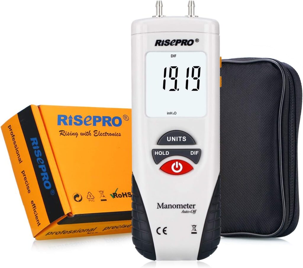 Manometer, RISEPRO® Digital Air Pressure Meter and Differential Pressure Gauge HVAC Gas Pressure Tester