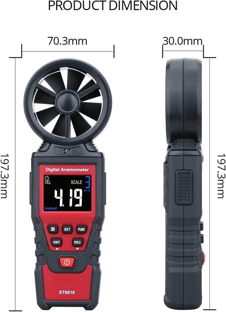 N/A Digital Anemometer Wind Speed Meter Air Velocity Flow Gauge Thermometer Wind Speed Measurement Instrument Airflow Sensor Meter
