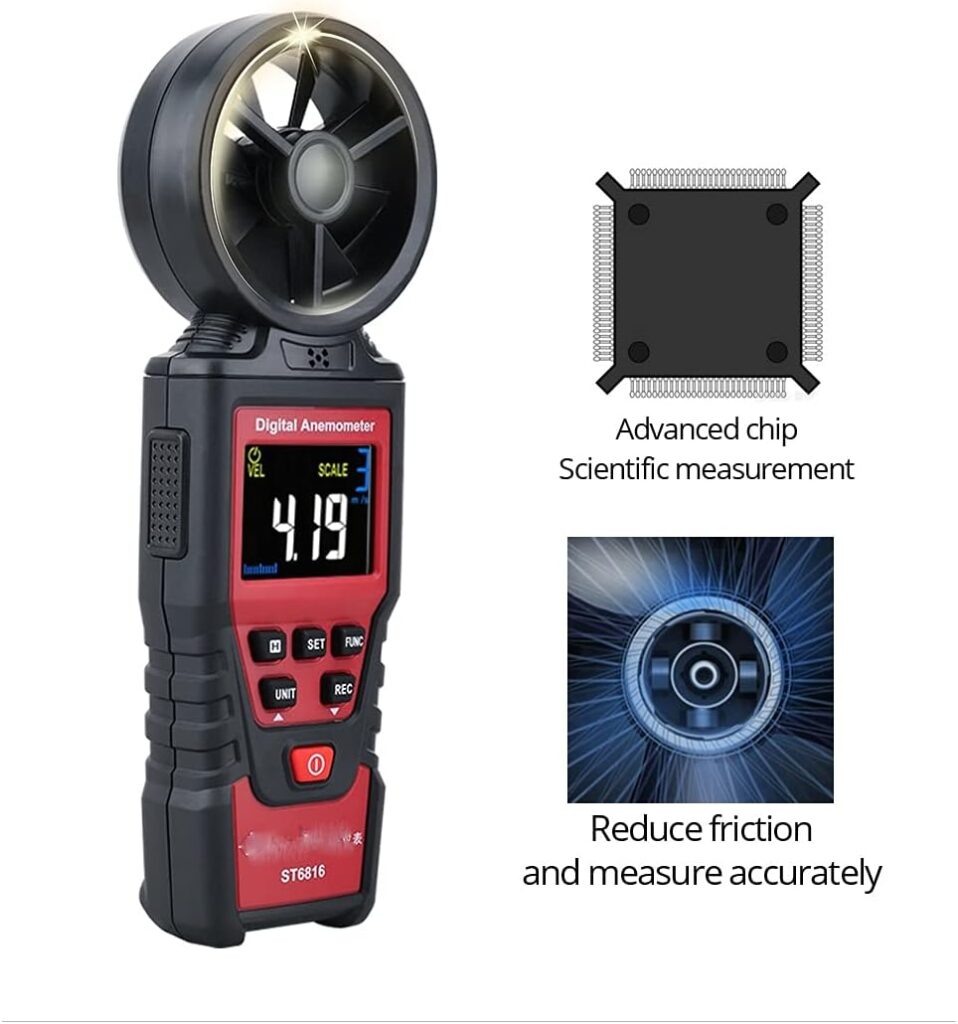 N/A Digital Anemometer Wind Speed Meter Air Velocity Flow Gauge Thermometer Wind Speed Measurement Instrument Airflow Sensor Meter