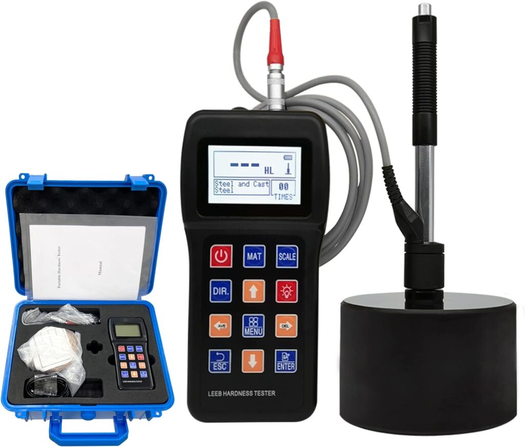 Soonkoda 7 in 1 Portable Metal Leeb Hardness Tester Hardometer Meter Durometer for Stainless Steel Alloy Copper 10 materials HL HB HV HRC HRB HRA 170-960HLD Hardness Test kit with hardness test blocks