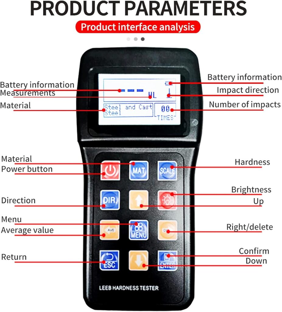 Soonkoda 7 in 1 Portable Metal Leeb Hardness Tester Hardometer Meter Durometer for Stainless Steel Alloy Copper 10 materials HL HB HV HRC HRB HRA 170-960HLD Hardness Test kit with hardness test blocks