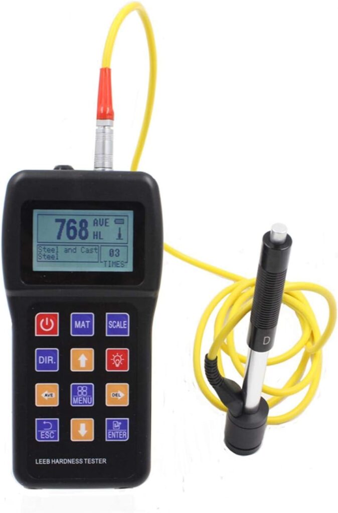 VTSYIQI Leeb Hardness Tester Meter 170 to 960 HLD Metals Durometer Tester HL HB HRB HRC HRA HV HS with Standard D Type Impact Device D Test Block for Steel Iron Bronze Copper 10 Materials
