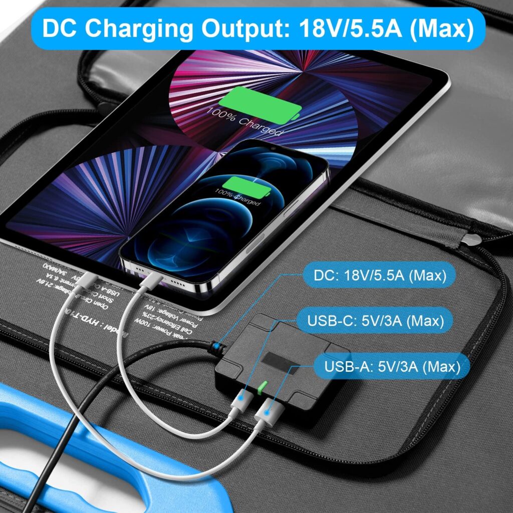 100 Watt Portable Solar Panel for Power Station, Foldable 100W Solar Panel for Camping Hiking Off-Grid Living, Monocrystalline Folding Panel Solar with 5V USB 18V DC Output(Black) 100 Watt Portable Solar Panel for Power Station, Foldable 100W Solar Panel for Camping Hiking Off-Grid Living, Monocrystalline Folding Panel Solar with 5V USB 18V DC Output(Black)