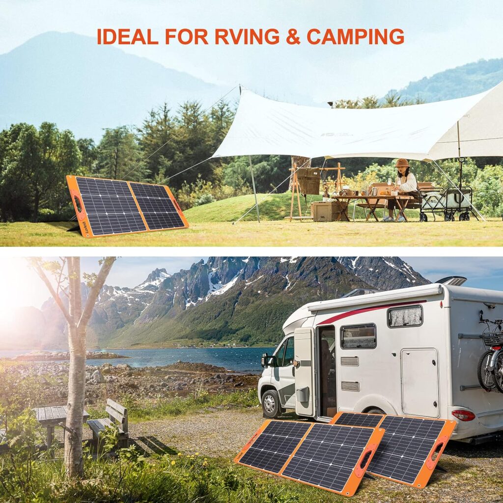 100 Watt Portable Solar Panel for Power Station, Foldable 100W Solar Panel for Camping Hiking Off-Grid Living, Monocrystalline Folding Panel Solar with 5V USB 18V DC Output(Black) 100 Watt Portable Solar Panel for Power Station, Foldable 100W Solar Panel for Camping Hiking Off-Grid Living, Monocrystalline Folding Panel Solar with 5V USB 18V DC Output(Black)