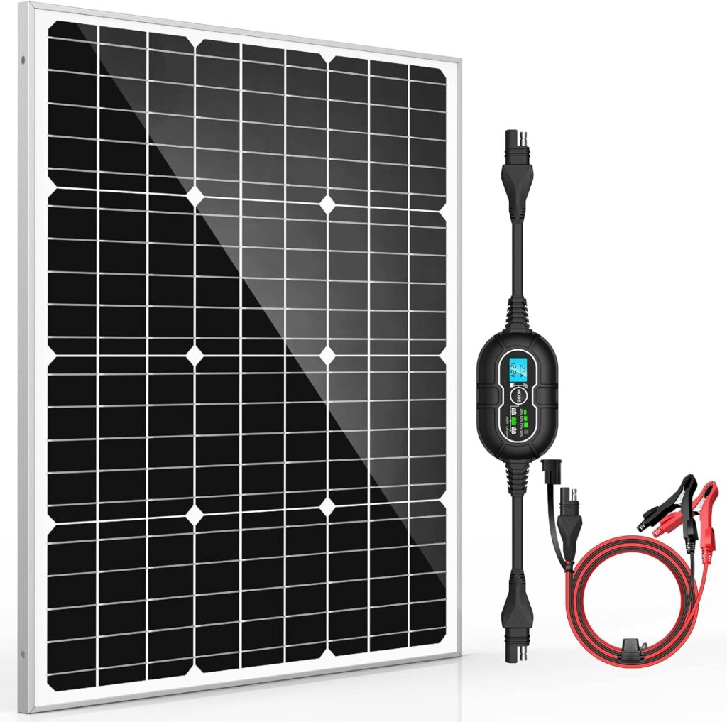 50W 12V Solar Panel Kit Battery Maintainer Trickle Charger Pro + Advanced 10A MPPT Charge Controller + SAE Battery Clip Cable for 12 Volt Boat Car RV Trailer Motorcycle Automotive Home Off Grid System