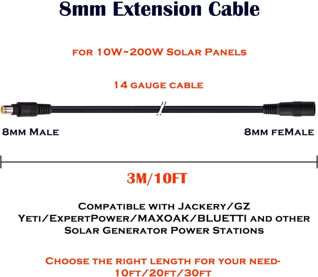 8mm Extension Cable - iGreely 10Ft 3M DC 8mm Cord Compatible with Jackery Goal Zero for Solar Generator Portable Power Station and Solar Panel 14AWG… : Patio, Lawn  Garden