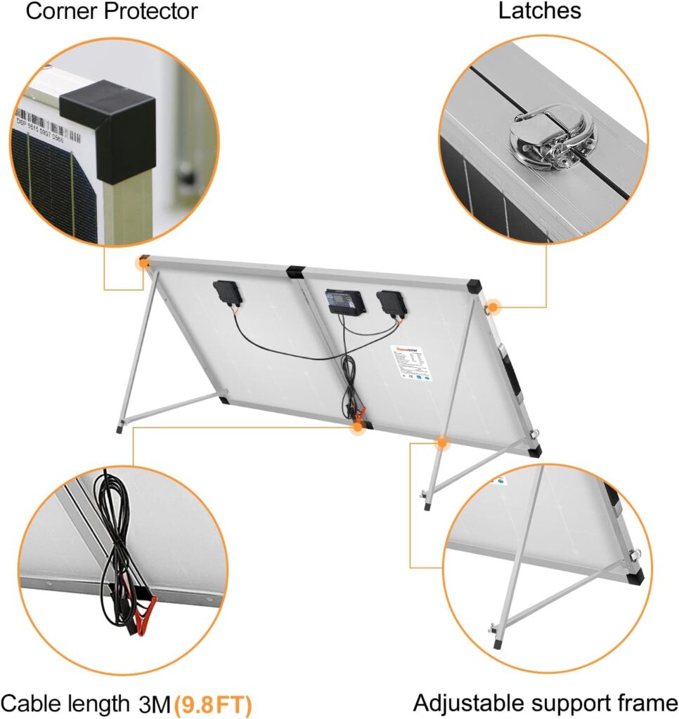 DOKIO Portable Foldable 100W 18v Solar Suitcase Monocrystalline, Folding Solar Panel Kit with Controller to Charge 12 Volts Batteries (AGM Lead/Acid Types Vented Gel) RV Camping Boat