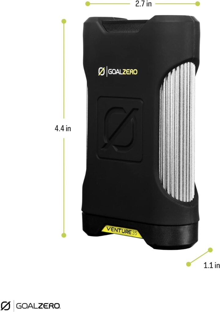 Goal Zero Venture 35 Portable Charger Power Bank with Nomad 10 Solar Panel Kit 9600mAH 18W USB-C Power Delivery Port, 2 USB Outputs IP67 Rating 50 Lumens Flashlight Goal Zero Venture 35 Portable Charger Power Bank with Nomad 10 Solar Panel Kit 9600mAH 18W USB-C Power Delivery Port, 2 USB Outputs IP67 Rating 50 Lumens Flashlight