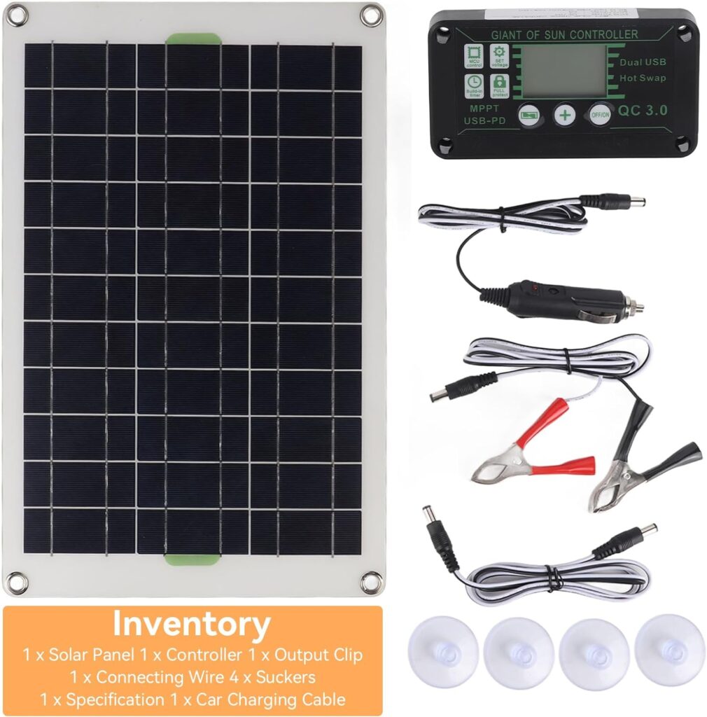 HERCHR 50W 30A Solar Battery Charger, 12V 24V Solar Panel Charger Controller Solar Panel for Car Boat Marine RV Trailer Truck