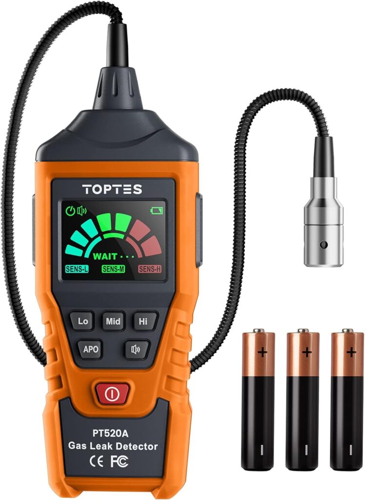 Natural Gas Detector, TopTes PT520A Gas Leak Detector with 17-Inch Gooseneck, Locating The Source of Propane, Natural Gas, and Combustible Gas Leak for Home and RV (Includes Battery x3) - Orange