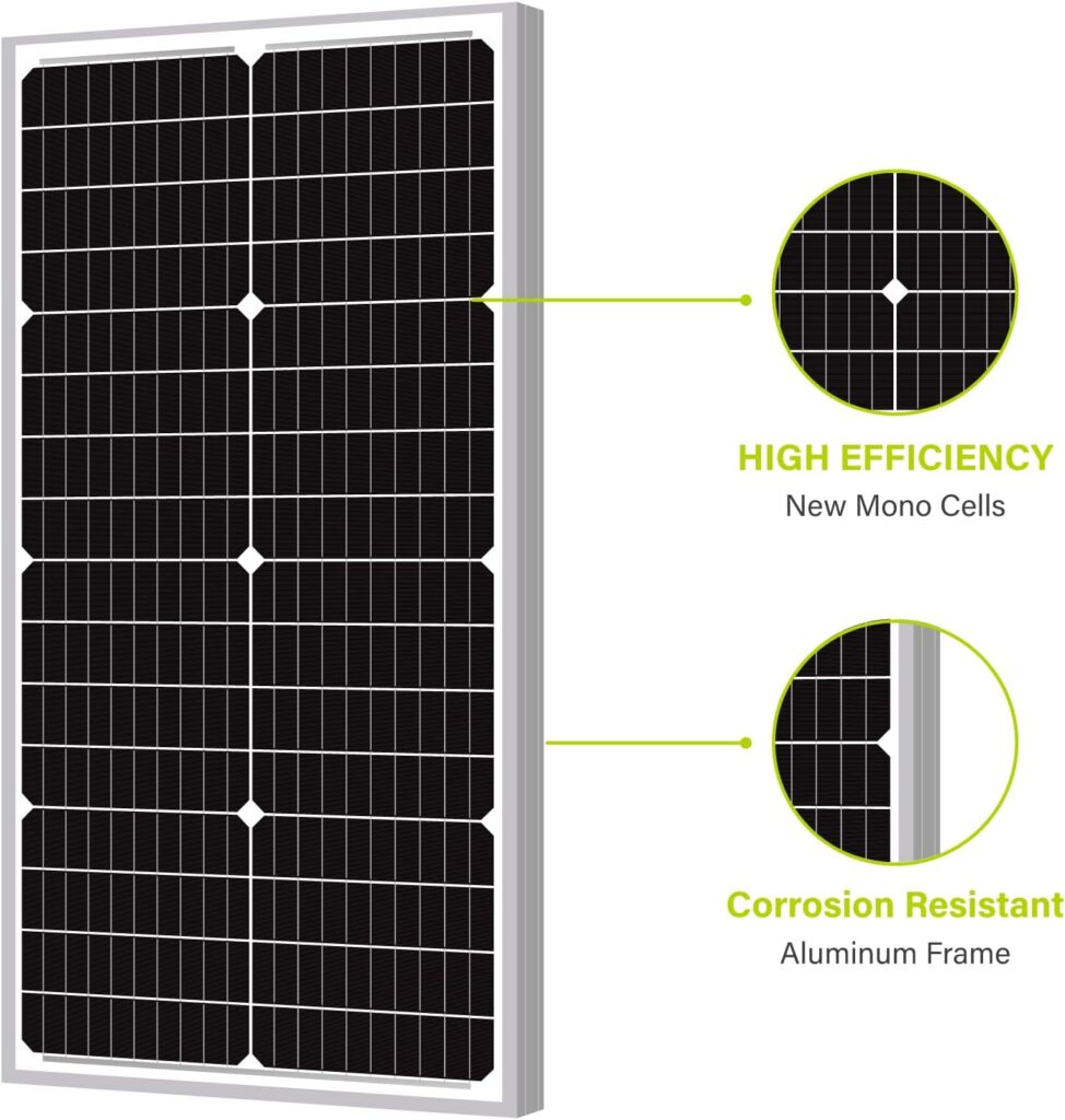 Newpowa 50W Solar Panel 50W(Watts)12V(Volts) Monocrystalline PV Module High-Efficiency Battery Maintainer Power for Battery Charging of Boat RV Camper SUV and Other Off-Grid Applications