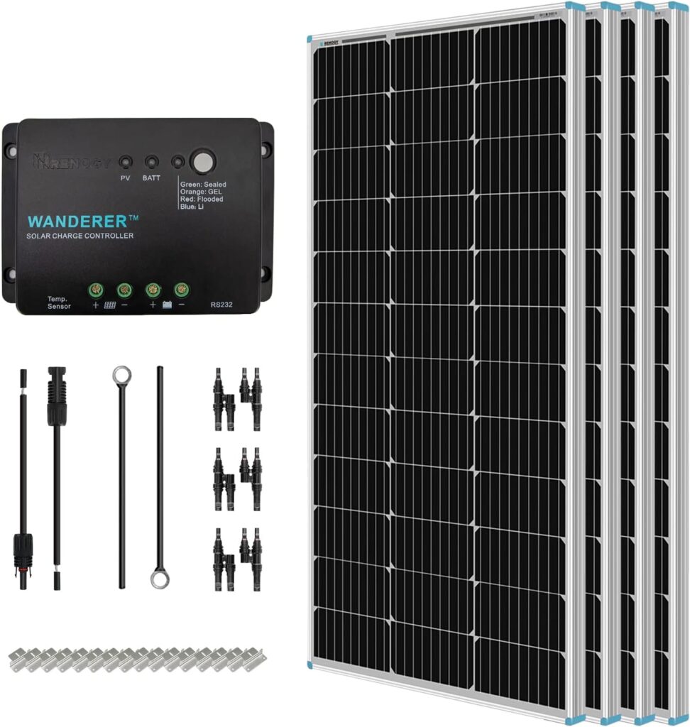 Renogy 400 Watt 12 Volt Solar Panel Starter Kit with 4 pcs 100W Monocrystalline Solar Panel 2000W Pure Sine Wave Inverter 12V DC to 120V AC Converter for Home, RV Renogy 400 Watt 12 Volt Solar Panel Starter Kit with 4 pcs 100W Monocrystalline Solar Panel 2000W Pure Sine Wave Inverter 12V DC to 120V AC Converter for Home, RV