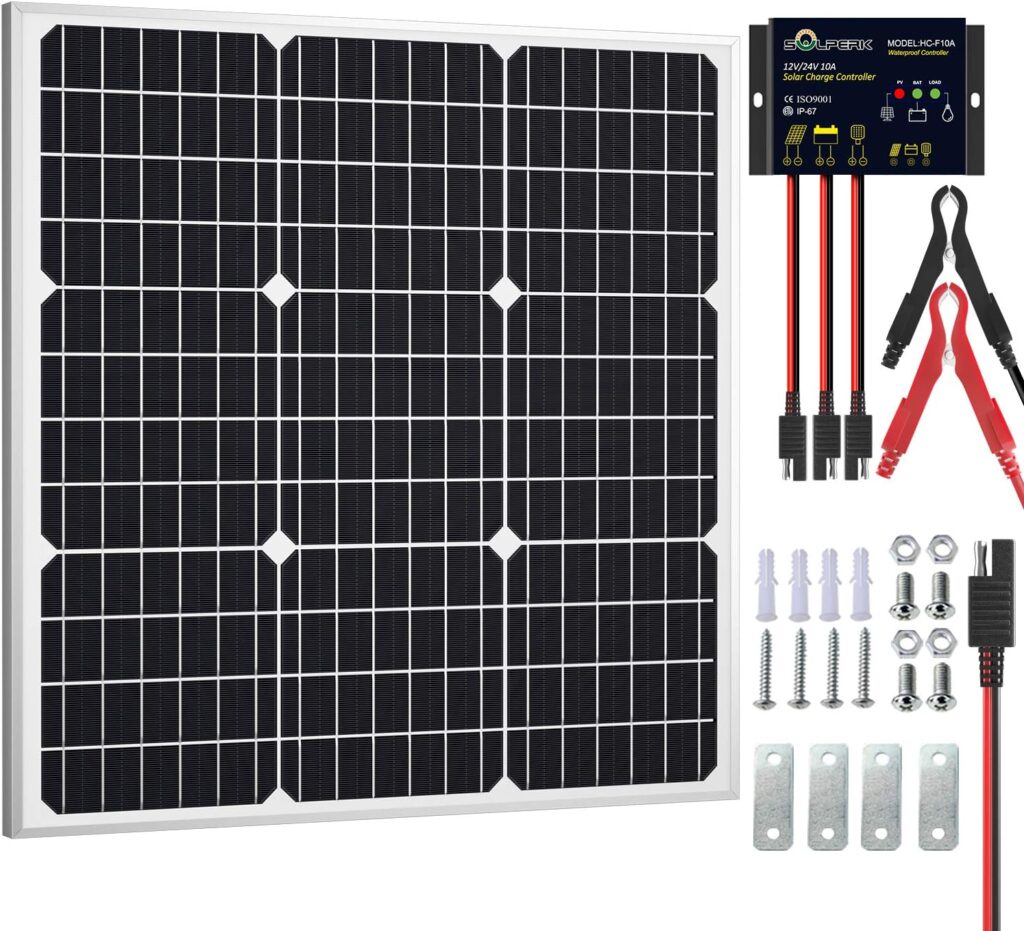 SOLPERK Solar Panel Kit 50W 12V, Solar Battery Trickle Charger Maintainer with Upgrade Waterproof Controller for Boat Car RV Motorcycle Marine Automotive (Without Mounting Bracket) SOLPERK Solar Panel Kit 50W 12V, Solar Battery Trickle Charger Maintainer with Upgrade Waterproof Controller for Boat Car RV Motorcycle Marine Automotive (Without Mounting Bracket)