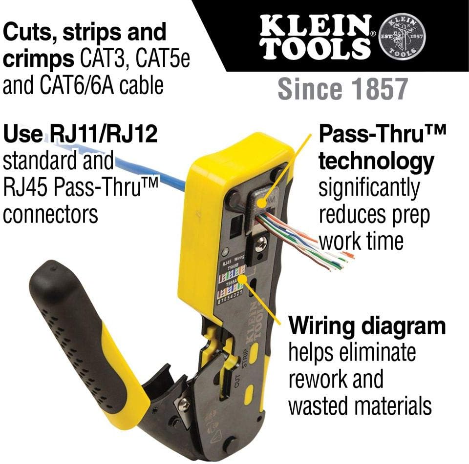 Klein Tools 80072 RJ45 Cable Tester Kit with LAN Scout Jr. 2, Coax Crimper / Stripper / Cutter Tool and Pass-Thru Modular Data Plug
