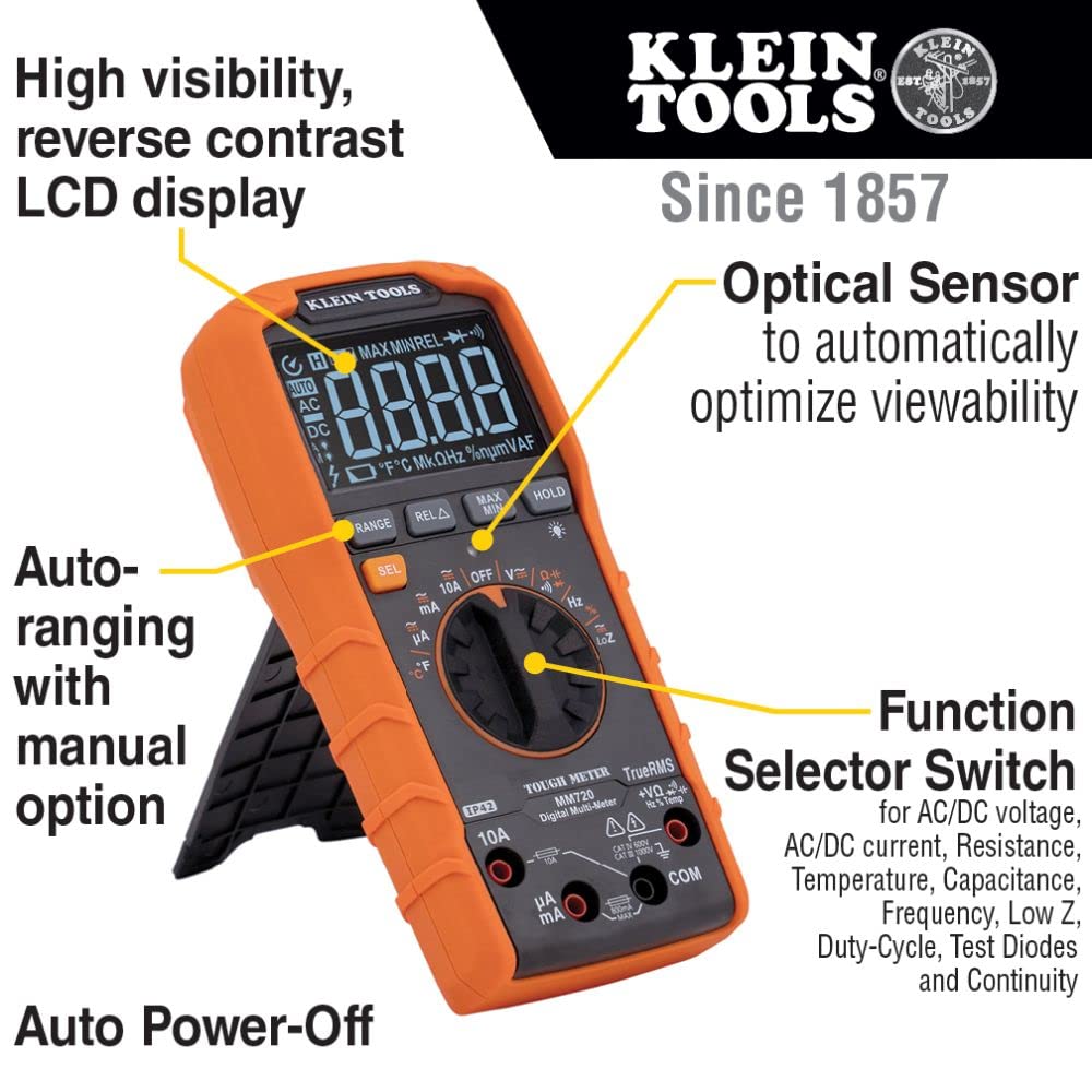 Klein Tools MM700 Multimeter, Electrical Tester is Autoranging, for AC/DC, LoZ, Temp, Capacitance, Resistance, Frequency, and More, 1000V Klein Tools MM700 Multimeter, Electrical Tester is Autoranging, for AC/DC, LoZ, Temp, Capacitance, Resistance, Frequency, and More, 1000V