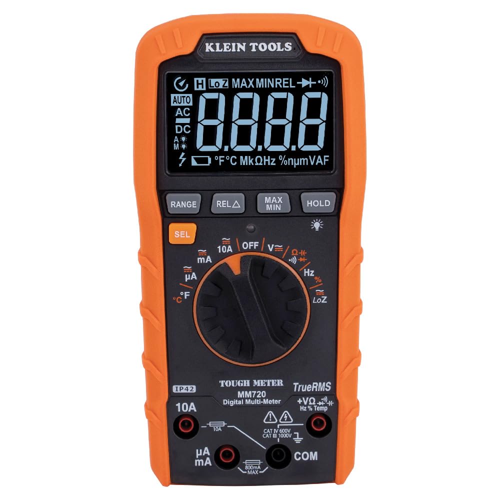Klein Tools MM700 Multimeter, Electrical Tester is Autoranging, for AC/DC, LoZ, Temp, Capacitance, Resistance, Frequency, and More, 1000V Klein Tools MM700 Multimeter, Electrical Tester is Autoranging, for AC/DC, LoZ, Temp, Capacitance, Resistance, Frequency, and More, 1000V