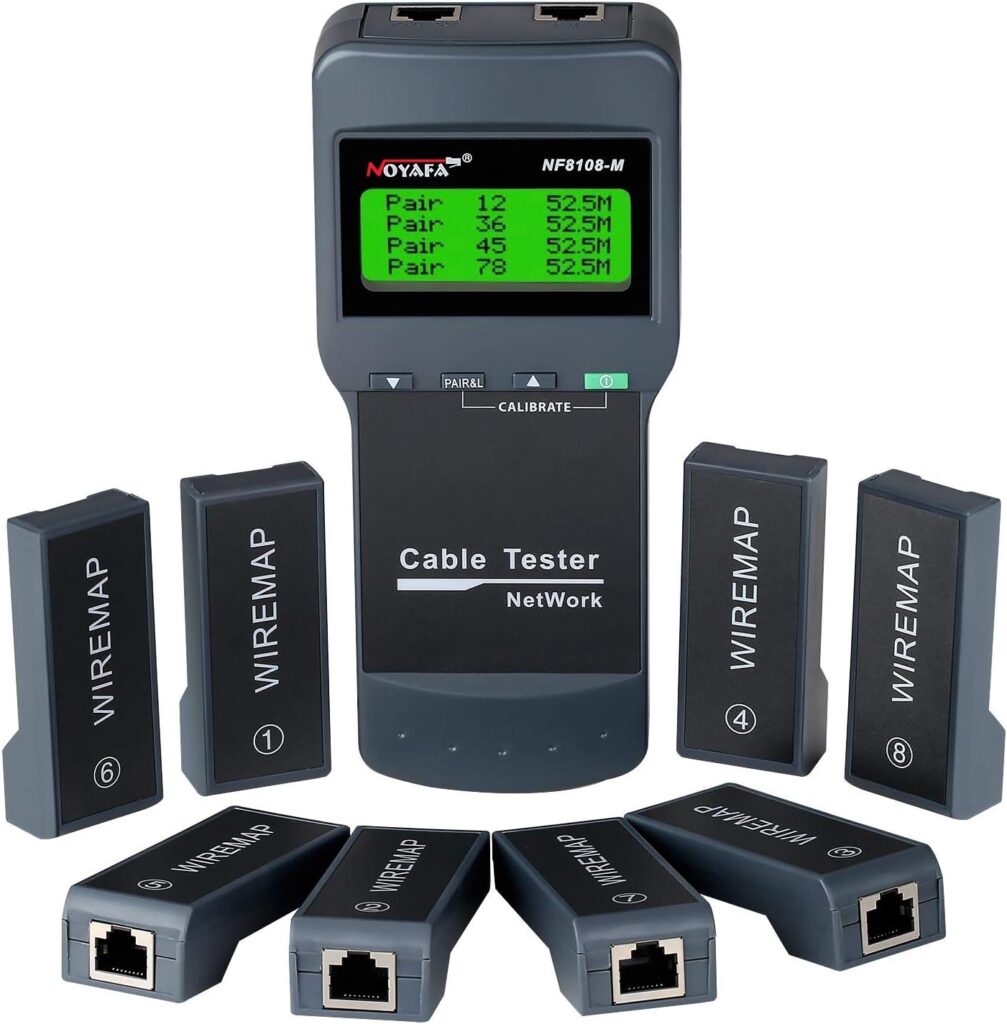 Network Cable Tester RJ45 - NOYAFA Network LAN Length Cable Tester Meter for Cat5, Cat6, 5e, 6e Locate The Breakage Point, Length Measurement, Continuity Checking with 8 Remote Units